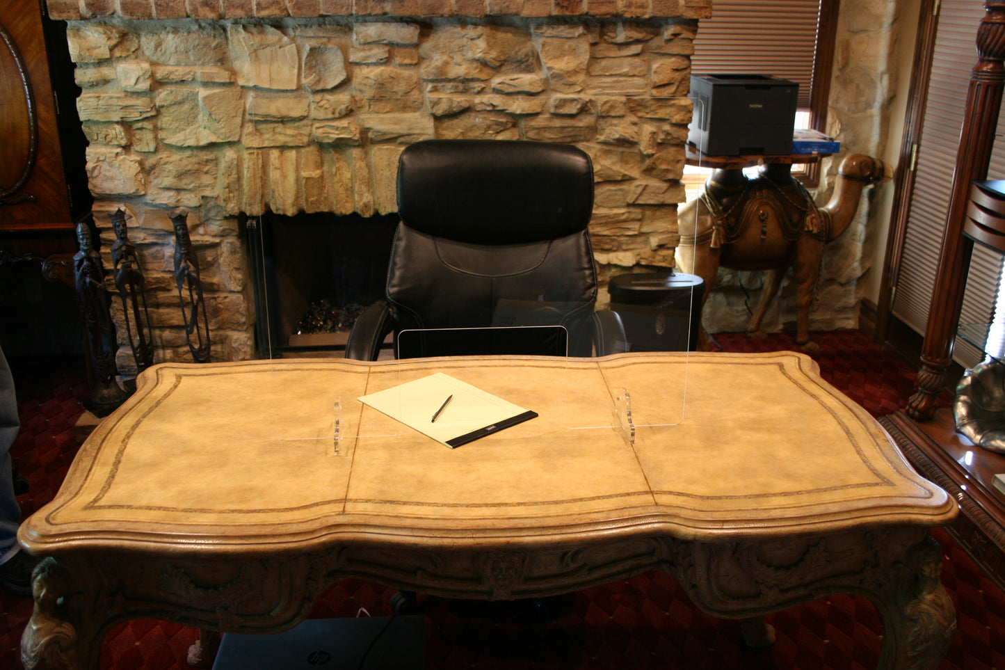 Personal Protection Sneeze Guard, 30 inch with pass thru window, on desk