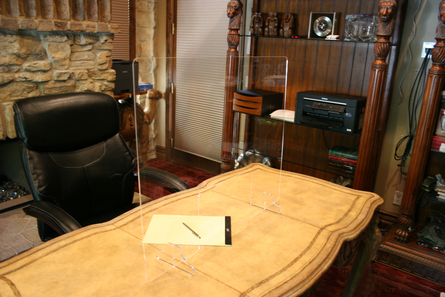 Personal Protection Sneeze Guard with pass thru window on desk