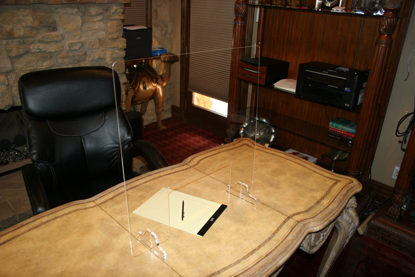Personal Protection Sneeze Guard with pass thru window on desk