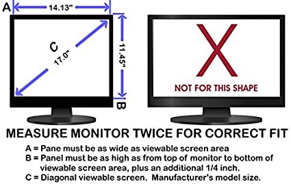 Blue Light Blocking Panel Dimensions and Screen Size for 17 inch (5:4 aspect) Monitor