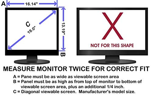 Blue Light Blocking Panel Dimensions and Screen Size for 19 inch (5:4 aspect) Monitor
