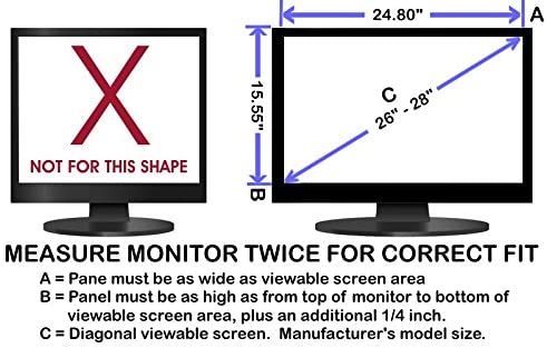 Blue Light Blocking Panel Dimensions and Screen Size for 26 to 28 inch Monitor