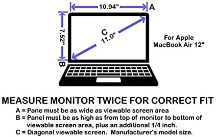 Blue Light Blocking Panel Dimensions and Screen Size for 12 inch Laptop Monitor