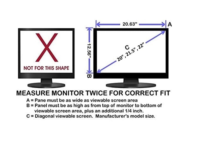 Blue Light Blocking Panel Dimensions and Screen Size for 20, 21.5 and 22 inch Monitors