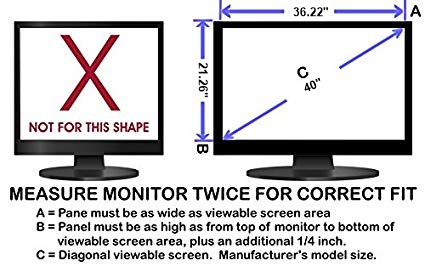 Blue Light Blocking Panel Dimensions and Screen Size for 40 inch Monitors